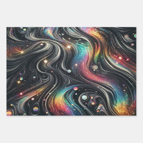 Holographic Rainbow Glitter 70s Galactic Creative  Wrapping Paper Sheets