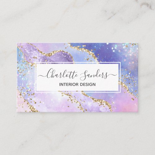 Holographic rainbow gold modern  business card