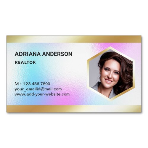 Holographic Rainbow Gold Real Estate Photo Realtor Business Card Magnet