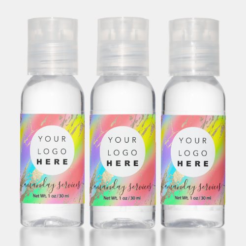 Holographic Rainbow Gold Strokes  Custom Logo Name Hand Sanitizer