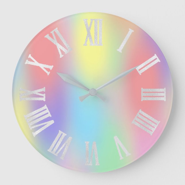 Holographic  Rainbow  Gray Roman Numbers Large Clock (Front)