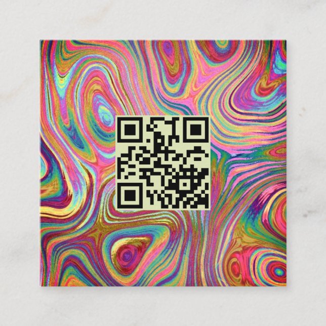 Holographic Rainbow Green Pink QR Code Esthetician Square Business Card (Front)