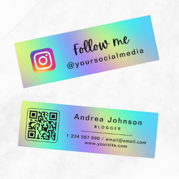 Holographic Rainbow Instagram Follow Add Qr Code Mini Business Card by LovelyVibeZ at Zazzle