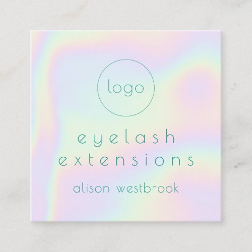 Holographic rainbow lash extensions custom logo square business card
