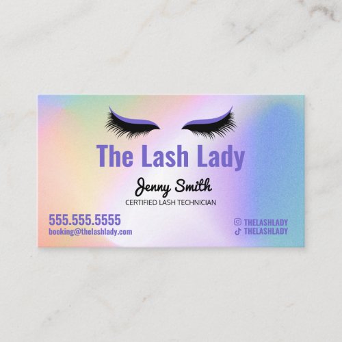 Holographic Rainbow Lash Tech Beauty Salon Business Card