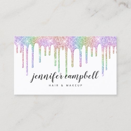 Holographic rainbow makeup hair glitter drips glam business card