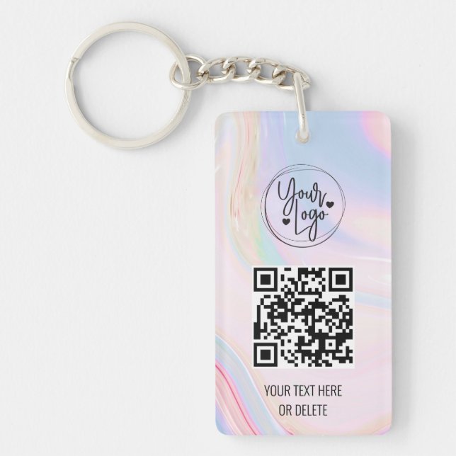 Holographic Rainbow QR Code Logo Business Keychain (Front)