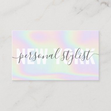Holographic rainbow script signature girly stylist business card