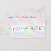 Holographic rainbow script signature girly stylist business card (Front/Back)