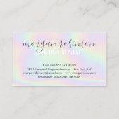 Holographic rainbow script signature girly stylist business card (Back)