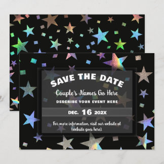 Holographic Rainbow Stars Wedding Engagement Save The Date