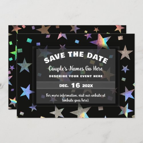 Holographic Rainbow Stars Wedding Engagement Save The Date