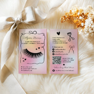 Holographic rainbow unicorn Lash Tech QR Code Business Card
