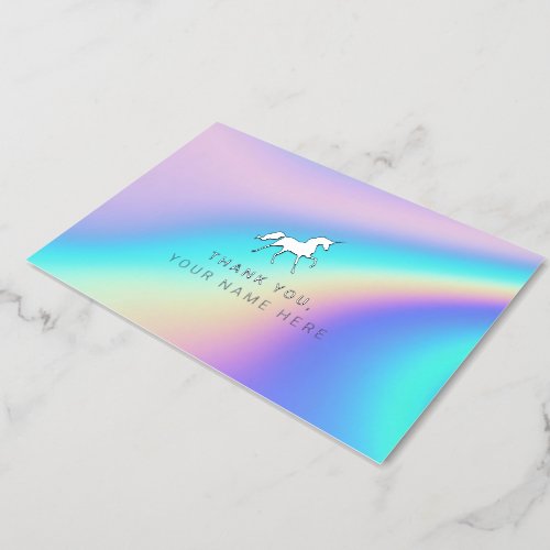 Holographic Rainbow  Unicorn Thank You Cards
