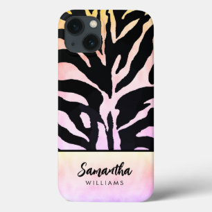 Holographic Rainbow Zebra Print Personalized iPhone 13 Case
