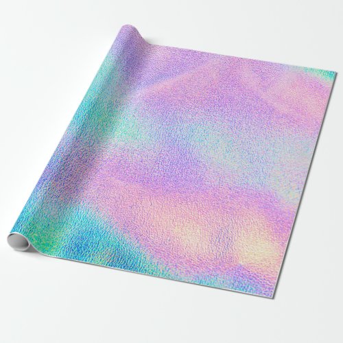 Holographic real texture in blue pink green colors wrapping paper