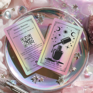 Holographic Retro Celestial Tarot Nail artist QR Business Card