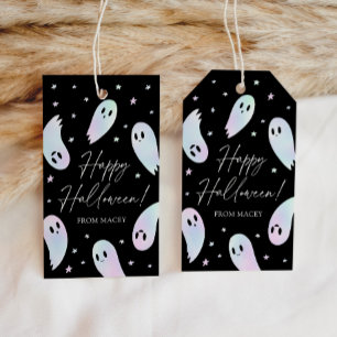 Holographic Retro Ghost Happy Halloween Gift Tags