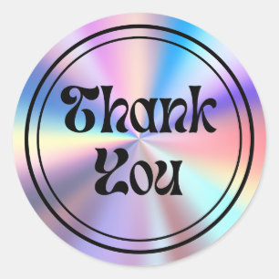  holographic retro groovy script  thank you classic round sticker