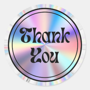  holographic retro groovy script  thank you cute classic round sticker