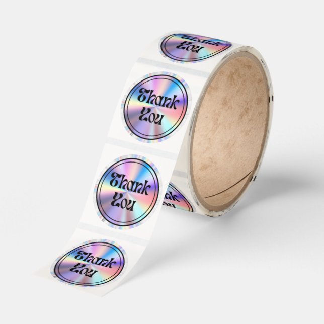  holographic retro groovy script  thank you cute classic round sticker (Roll)