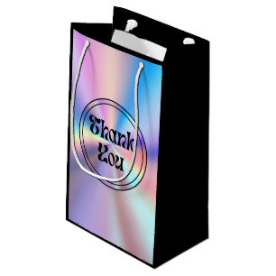  holographic retro script  thank you black chic small gift bag