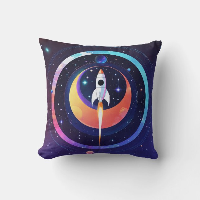🚀 Holographic Rocket in Space  Throw Pillow (Front)
