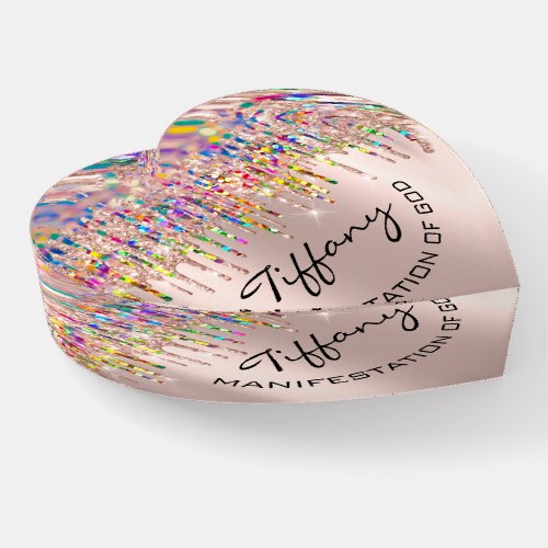 Holographic Rose Drips Name Meaning Heart Paperweight