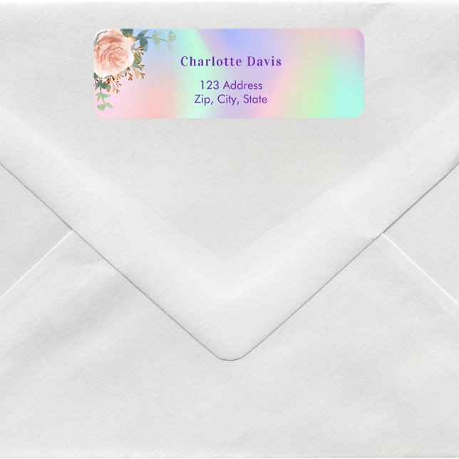 Holographic rose floral return address  label (Creator Uploaded)