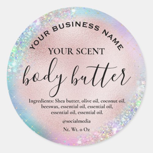 Holographic Rose Gold Body Butter Label