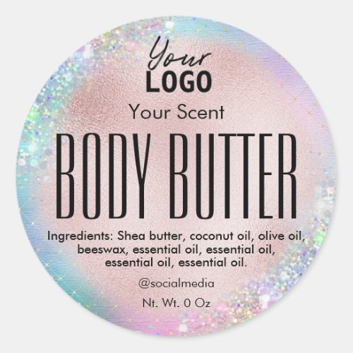 Holographic Rose Gold Body Butter Labels