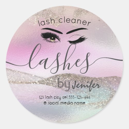 Holographic rose gold glittery wink  lash cleaner  classic round sticker
