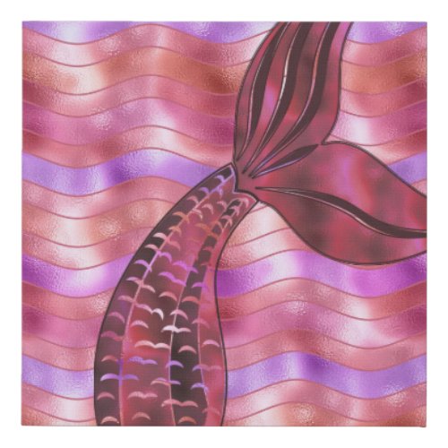 Holographic Rose Gold Mermaid Tail Ocean Waves Faux Canvas Print