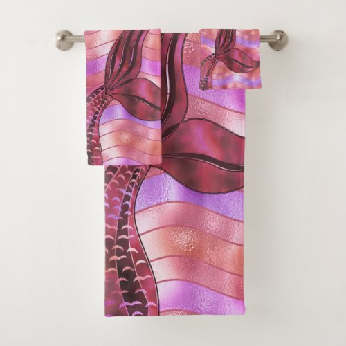Holographic Rose Gold Mermaid Tail Waves Beach Bath Towel Set