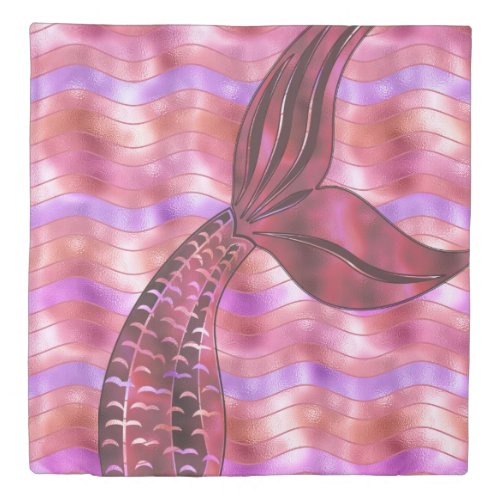Holographic Rose Gold Mermaid Tail Waves Fun Beach Duvet Cover