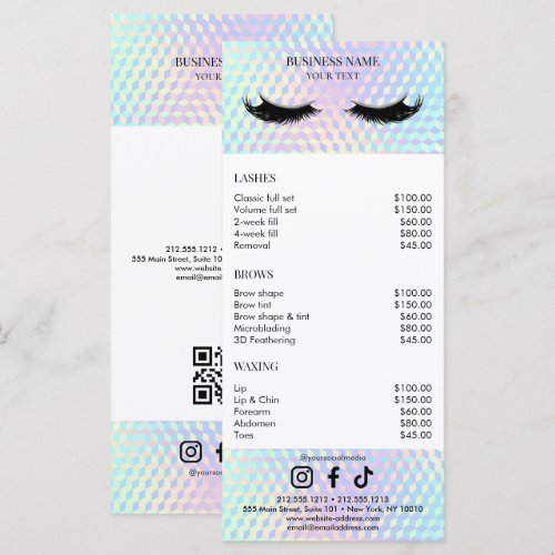 Holographic Salon Price List Menu