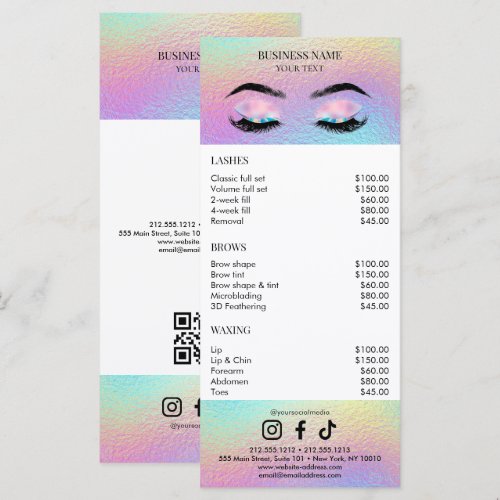 Holographic Salon Price List Menu