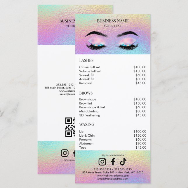 Holographic Salon Price List Menu (Front/Back)