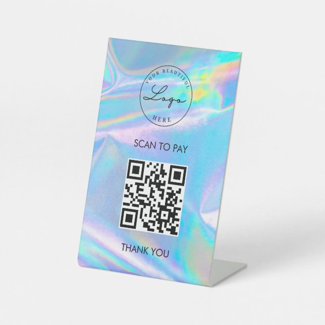 Holographic Scan Me QR Code Logo Pedestal Sign (Front)