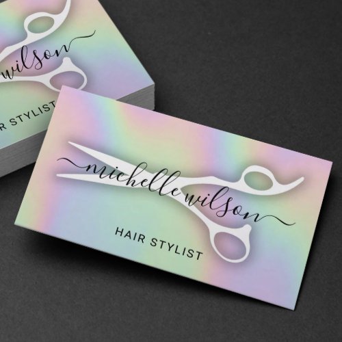 Holographic Scissor Hair Stylist Beauty Salon Business Card