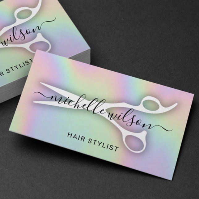 Holographic Scissor Hair Stylist Beauty Salon Business Card (Creator Uploaded)