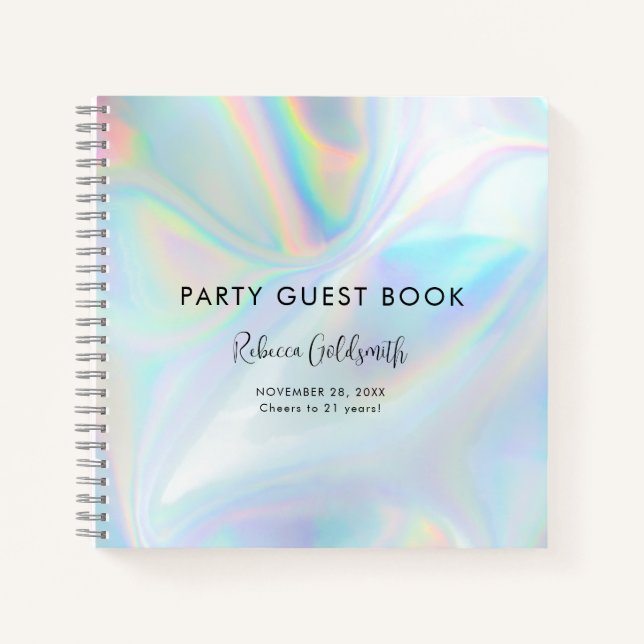 Holographic Script Birthday Party Guest Book (Front)