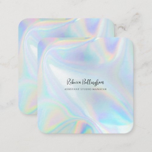 Holographic Script Business Owner Modern Square Business Card