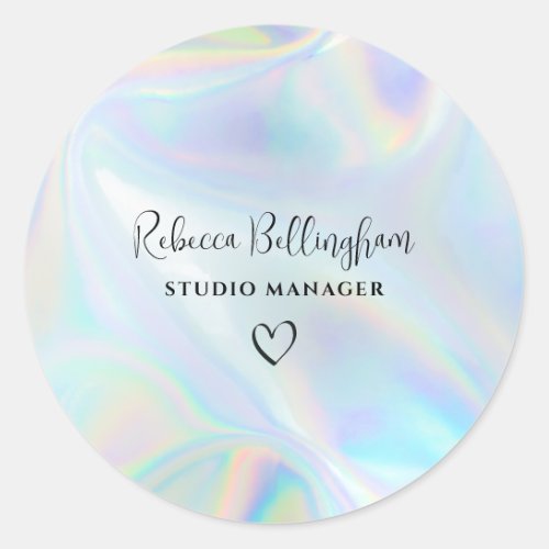 Holographic Script Heart Business Owner Modern Classic Round Sticker