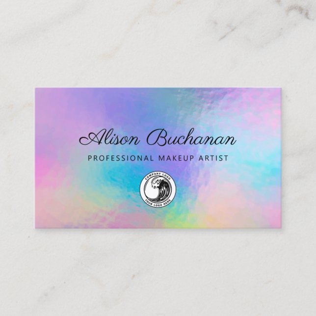 Holographic Script Modern Business Owner Business Card (Front)