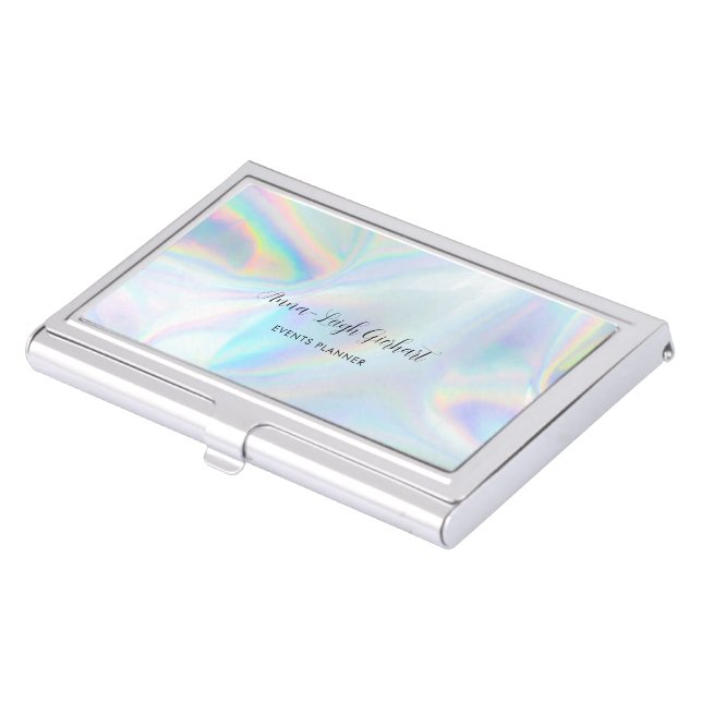 Holographic Script Modern Custom Business Card Case (Front)