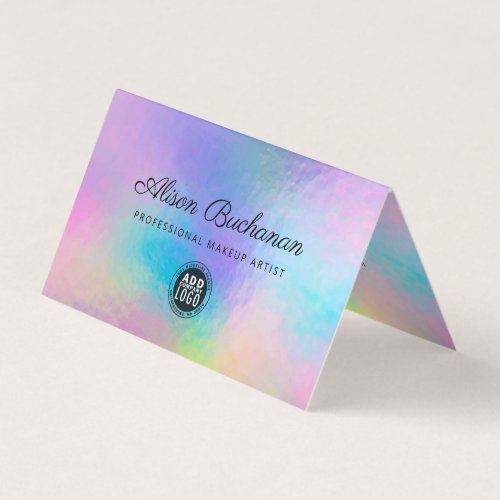 Holographic Script Modern Faux Rainbow Iridescent Business Card
