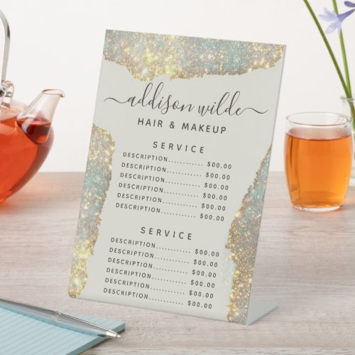 Holographic Signature Script Glitter Service Price Pedestal Sign