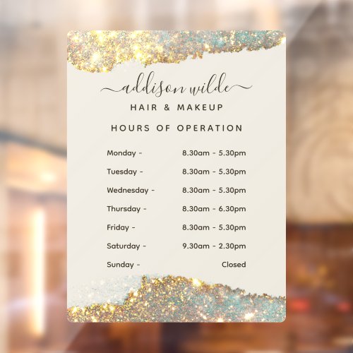 Custom Banners And Signs 12 Holographic Signature Script Modern Business Hours Window Cling