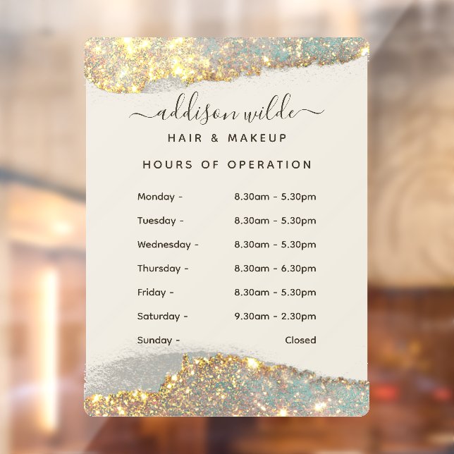Holographic Signature Script Modern Business Hours Window Cling (Sheet 2)